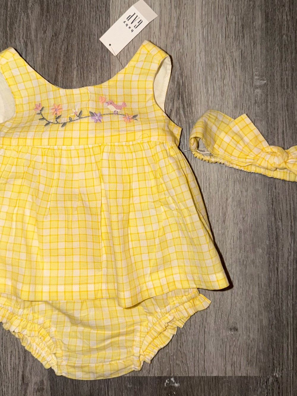 GAP Yellow Plaid Diaper Cover Set with Headband